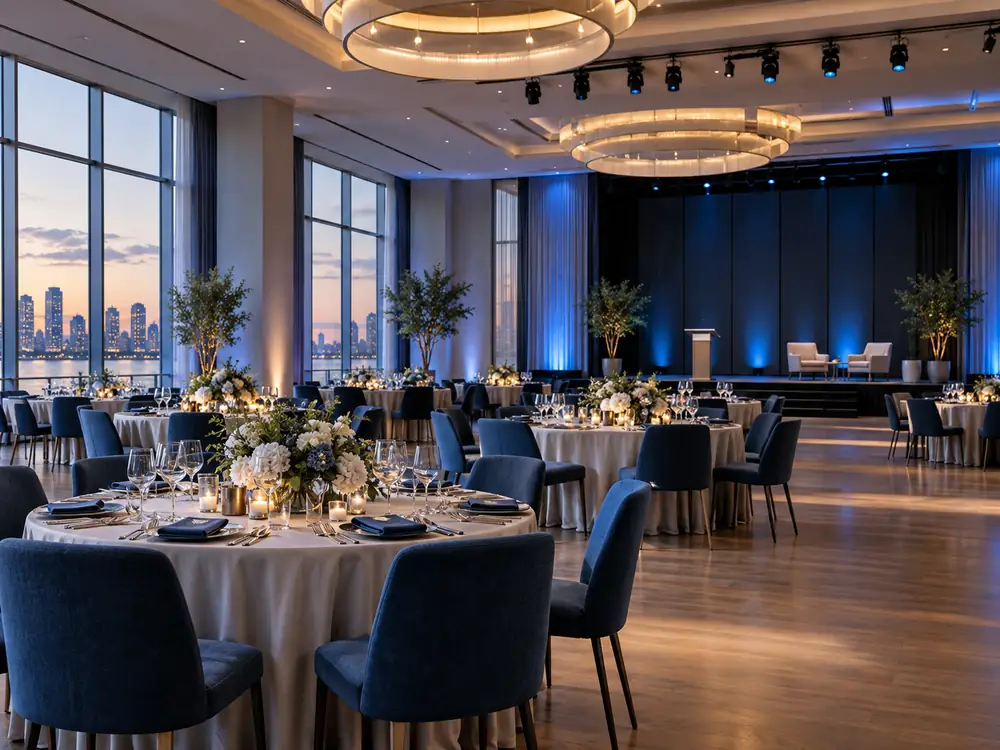 elegant multipurpose event venue prepared for a business celebration
