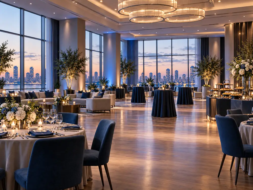 elegant event venue prepared for a flexible evening reception